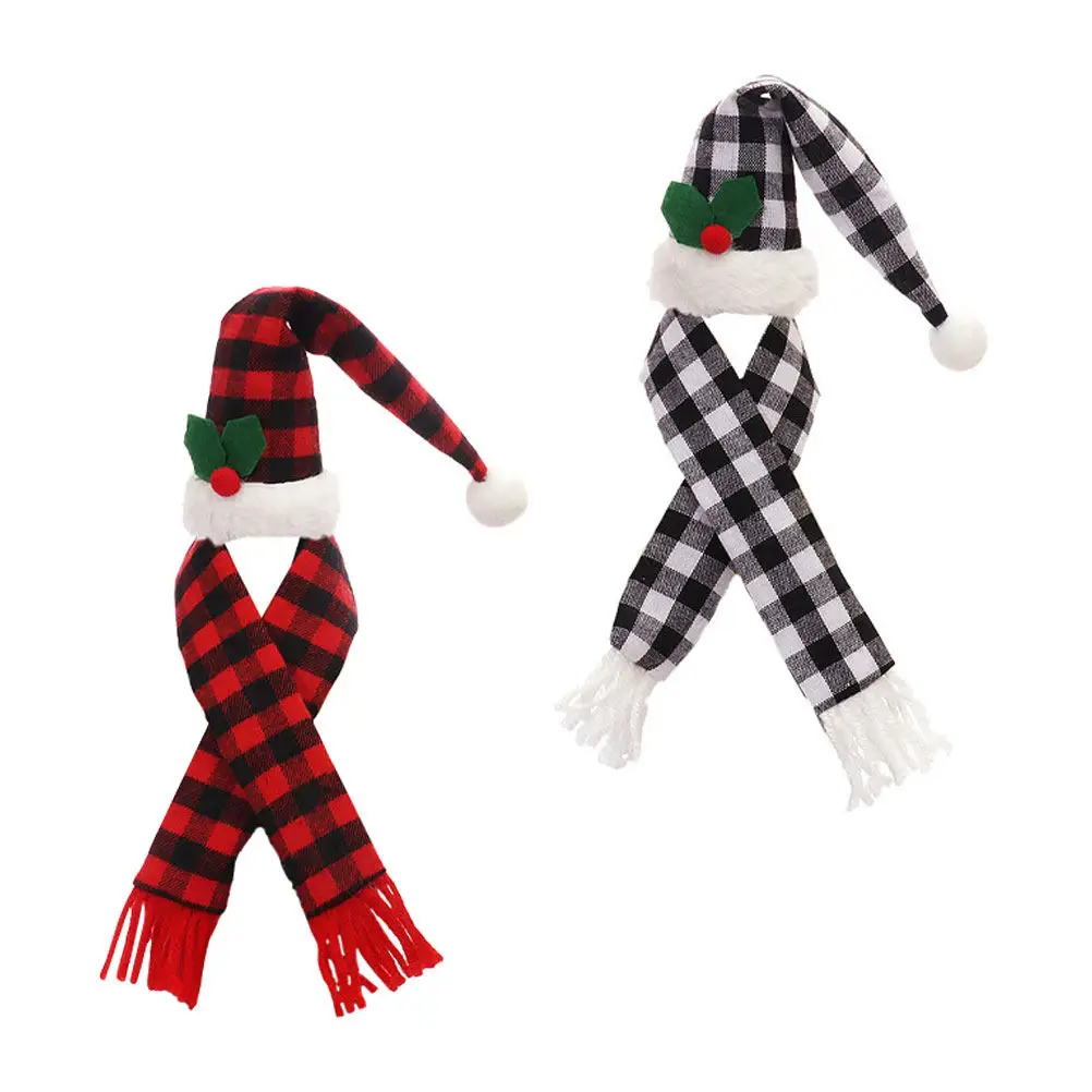2Sets Red Wine Bottle Cover Christmas Scarf Hat Decor Holiday Bottle Decoration Xmas Knitted Adornment Christmas Decoration