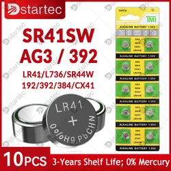 Pilas alcalinas de botón AG3 LR41 392 192 1,55 V para reloj de juguete, pilas alcalinas de botón para control remoto V392 SR41 384 SR41SW CX41 L736, 10 unidades