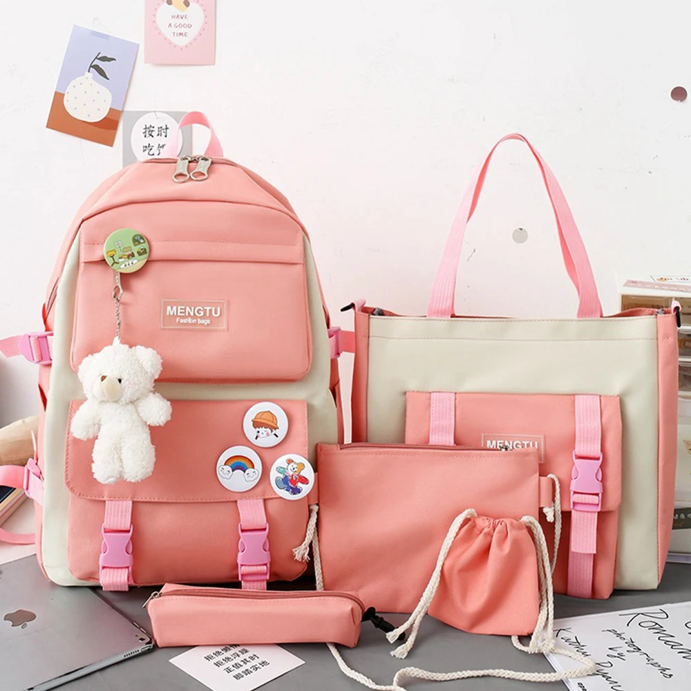 Girl's school backpack for middle school students ins style canvas waterproof gift handbag pen bag wallet school bag set