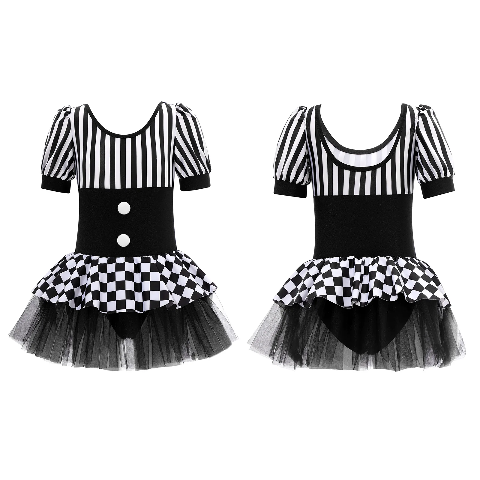 2023 Halloween Cosplay Circus Clown Costume Kids Girls Stripe Checkerboard Ballet Tutu Leotard Dress Christmas Party Dancewear