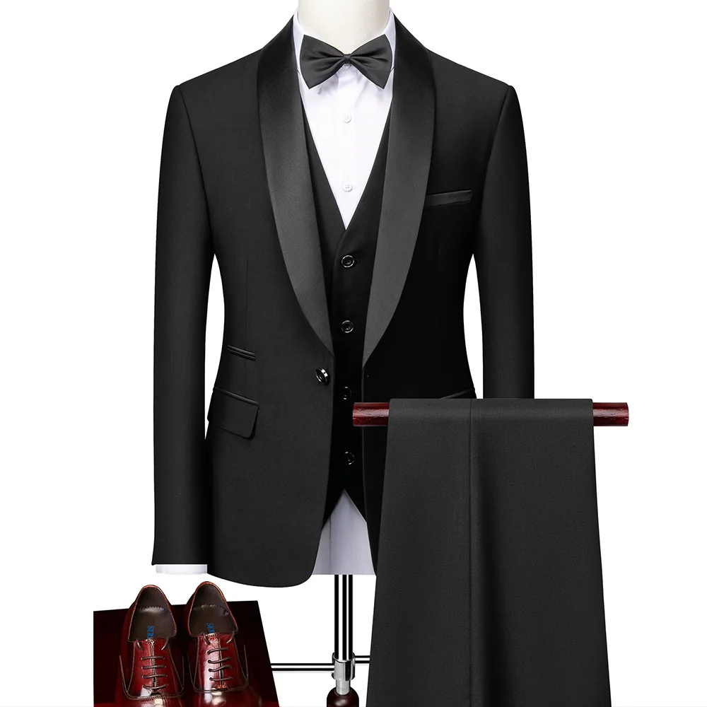 Autumn Men's Business Casual Suit Wedding Bridegroom's Dress Slim Suit + Vest + Pants Men