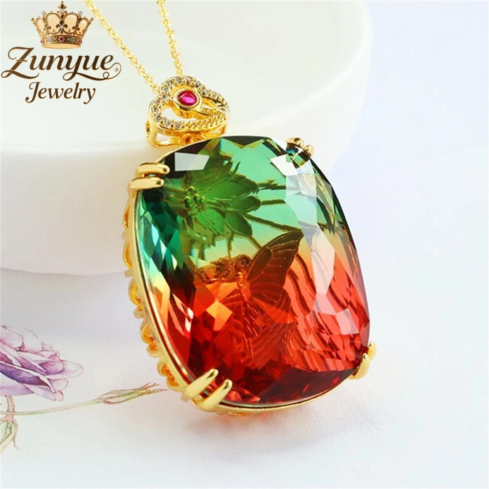 High-End Colored Glass Butterfly Flower Pendant Luxury Quality Fashion Fine Jewelry Exquisite Elegant Popular Charms Young Gift