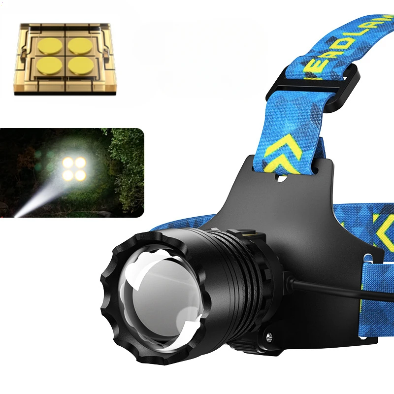 

1500M 4-CORE Long Shot LED Headlamps 18650 USB Rechargeable Head Flashlight Waterproof LED Camping Light Torch Fishing Head Lamp