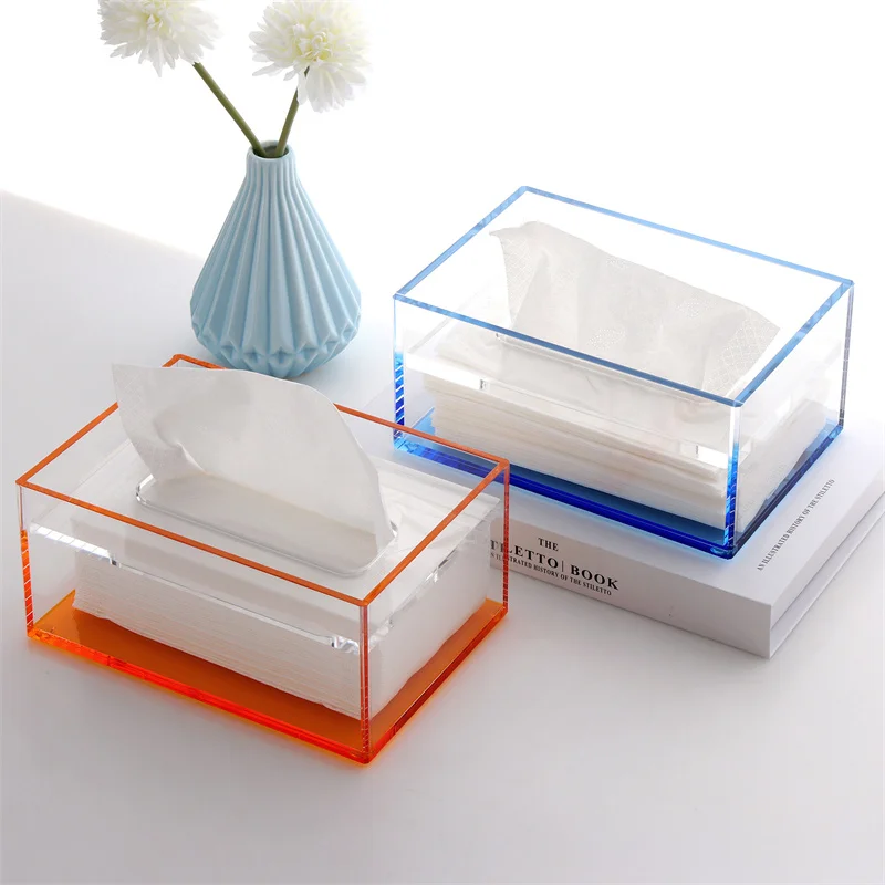 

Clear Acrylic Facial Tissue Box Cover Holder with Lid Rectangle Napkin Dispenser Organizer for Bathroom, Kitchen and Office Desk