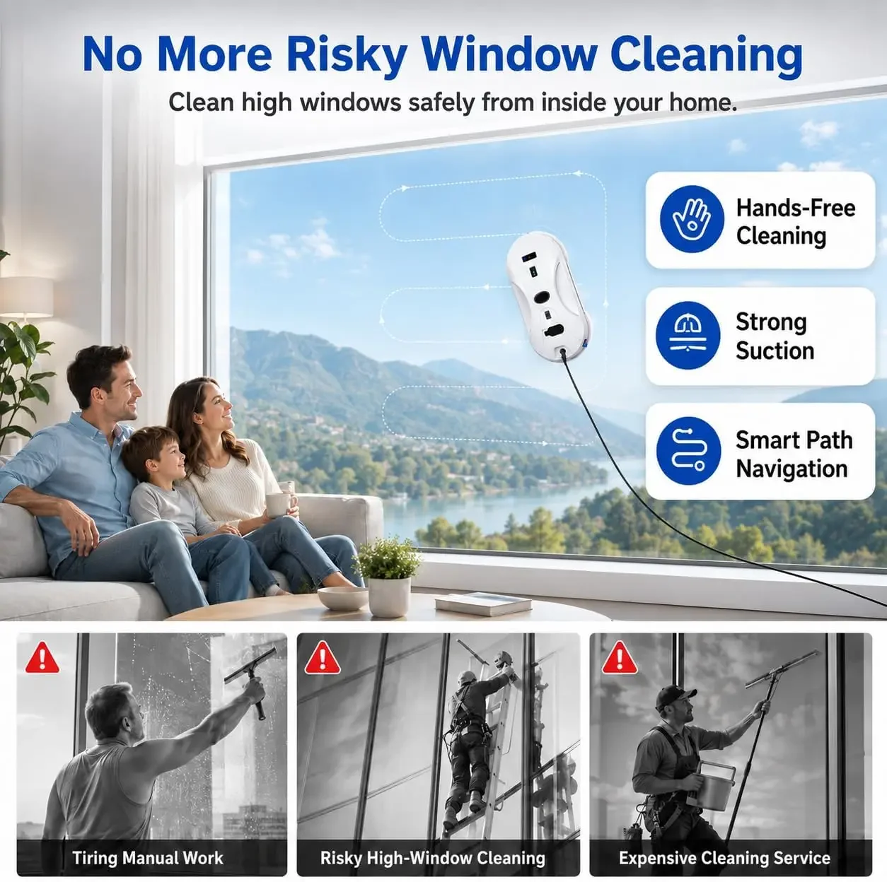 BestsellingRobotic Window Cleaner with 3-Layer Safety, Smart Z/N Path Navigation, 2800Pa Strong Suction & UPS Anti-Drop, Perfect