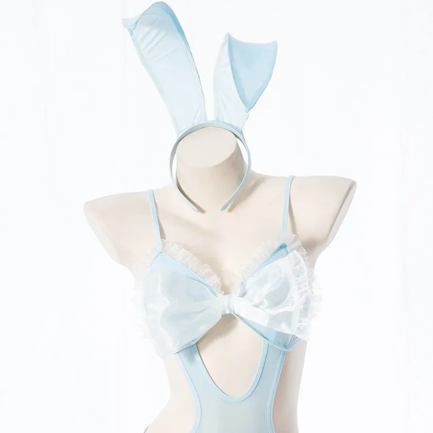 Recién llegado, traje de baño Cosplay para mujer, dulce y Sexy Kawaii, 2 uds., lencería de encaje de mariposa, conjunto de mono de conejo