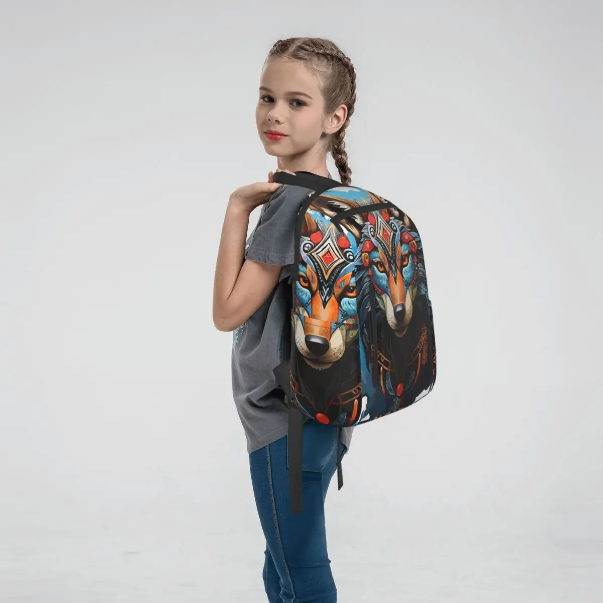 Dreamy Ethnic Style Wolf Backpack Daypack Boys Girls BookBag School Bag Shoulder Bags for Men Women