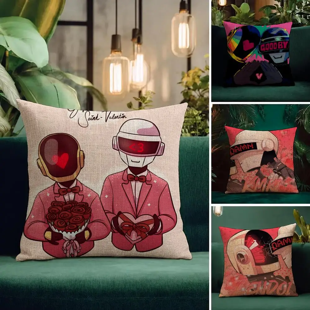 Electronic Duo Daft Punk Cushion Cover Natural Linen Pillowcase Set All-in-One Decor Cushion Cover for Sofa Bedroom Chair
