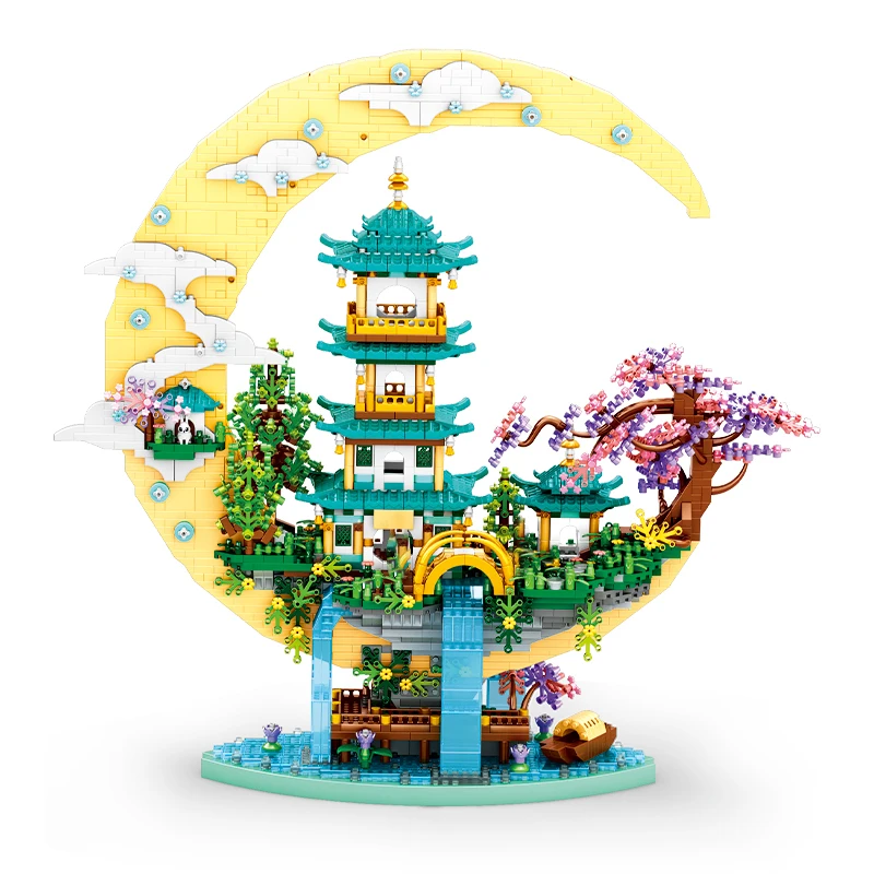 اللبنات العمارة بيت الخوخ جناح شلال نهر مصباح ليد لتقوم بها بنفسك لعبة الطوب الماس الصغيرة لديكور غرفة هدية للأطفال #6