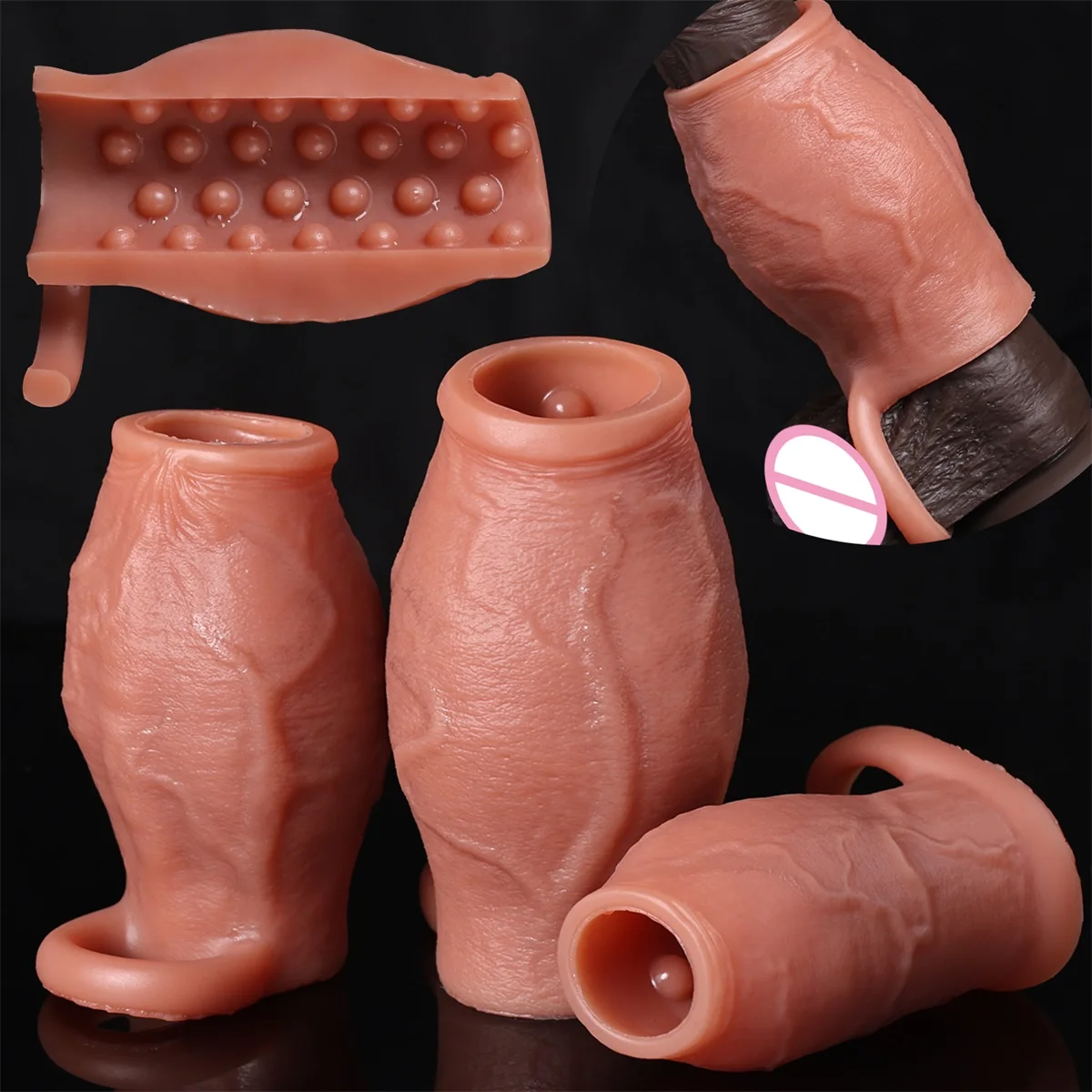 Skin Feeling Realistic Dildo Dick Pump Sleeve Enlargement Penis Covers Extender Men's Condoms Cock Ring Adult Sex Toy For Male
