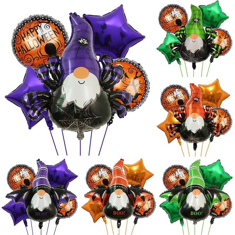 

5pcs Halloween Balloon Set Purple Green Orange Bat Elves Foil Balloons BOO Ghost Witch Halloween Party Decorations Supplies