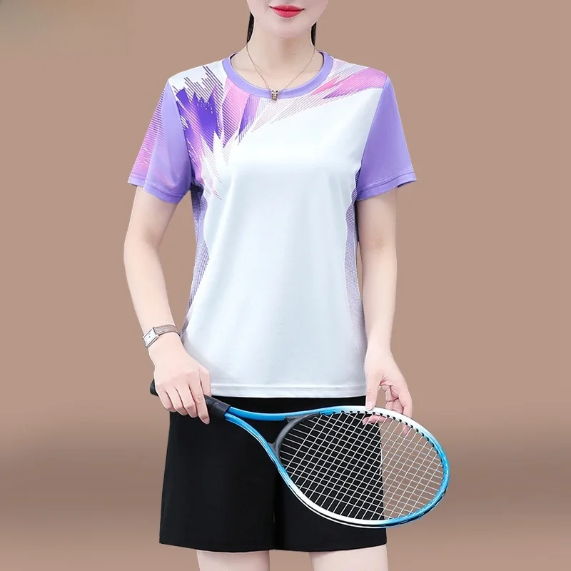 

TUCANO Ice Silk Sports Set Women's Summer Thin Breathable Casual Fitn Running Suit orts Two Piece Set round Ne ort S...