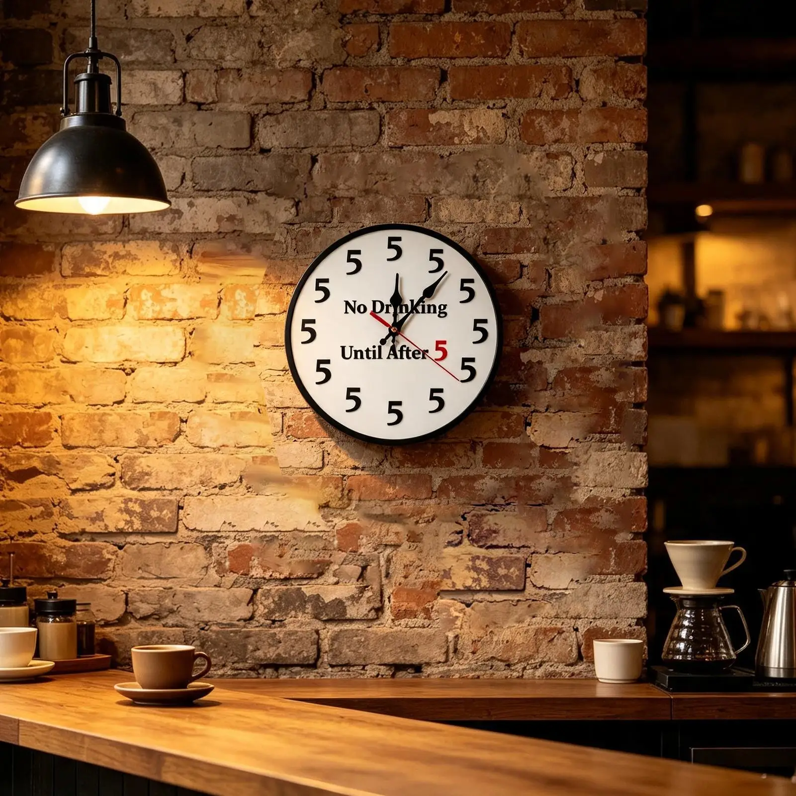 Kitchen Wall Clock about Alcohol consumption is prohibited before 5 pm Modern Funny Easy Read Non-Ticking Wall Clock Decorative