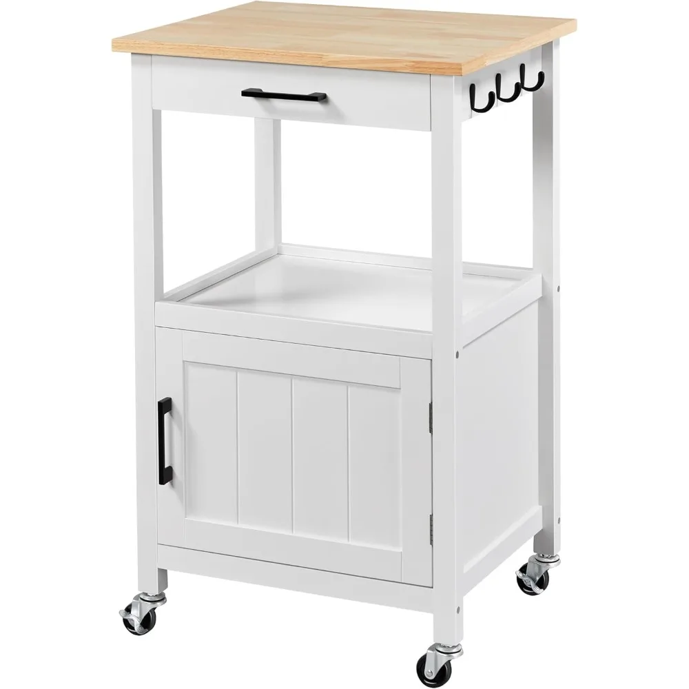 Rolling Kitchen Island with Single Door Cabinet, Kitchen Cart with Drawer on Swivel Wheels, Small Coffee Cart Microwave Stand