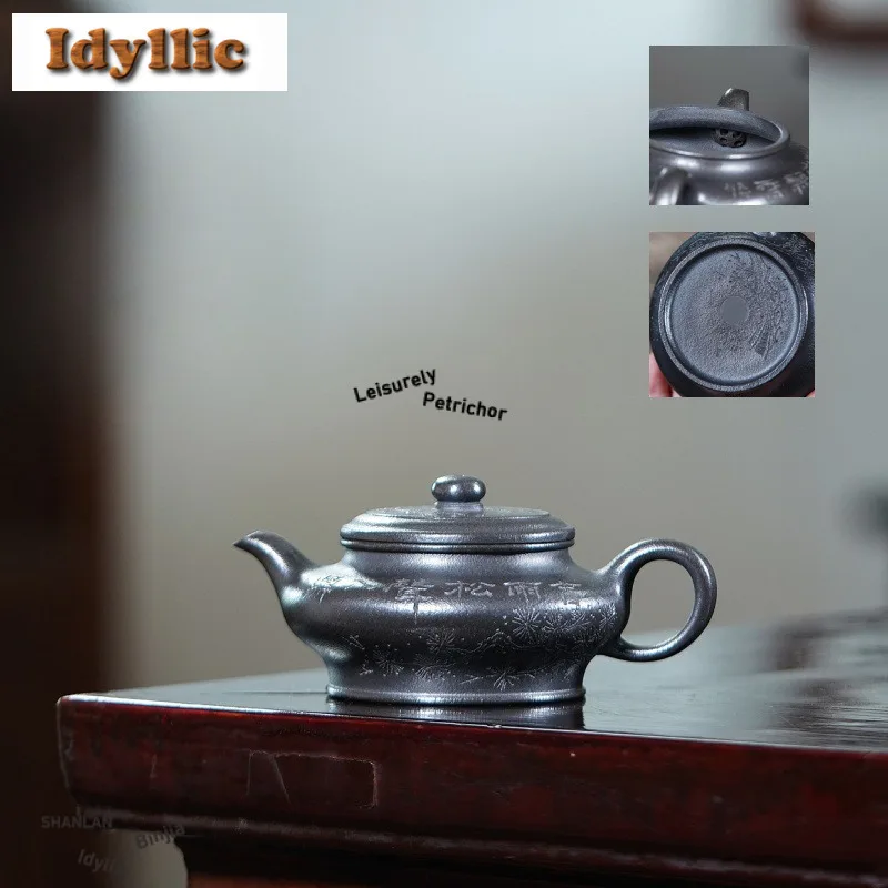 

180 мл Креативные чайники из фиолетовой глины Исин, плоский горшок ручной работы, необработанный камень руды, желтый грязевой чайник с заварочным устройством, чайный сервиз Zisha