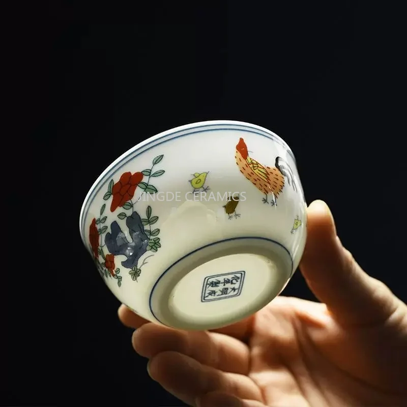 4PCS Ceramic Rooster Cup Ceramic Tea Bowl Chinese Style Portable Tea Cup Tea Ceremony Accessories Office Hospitality Teaup