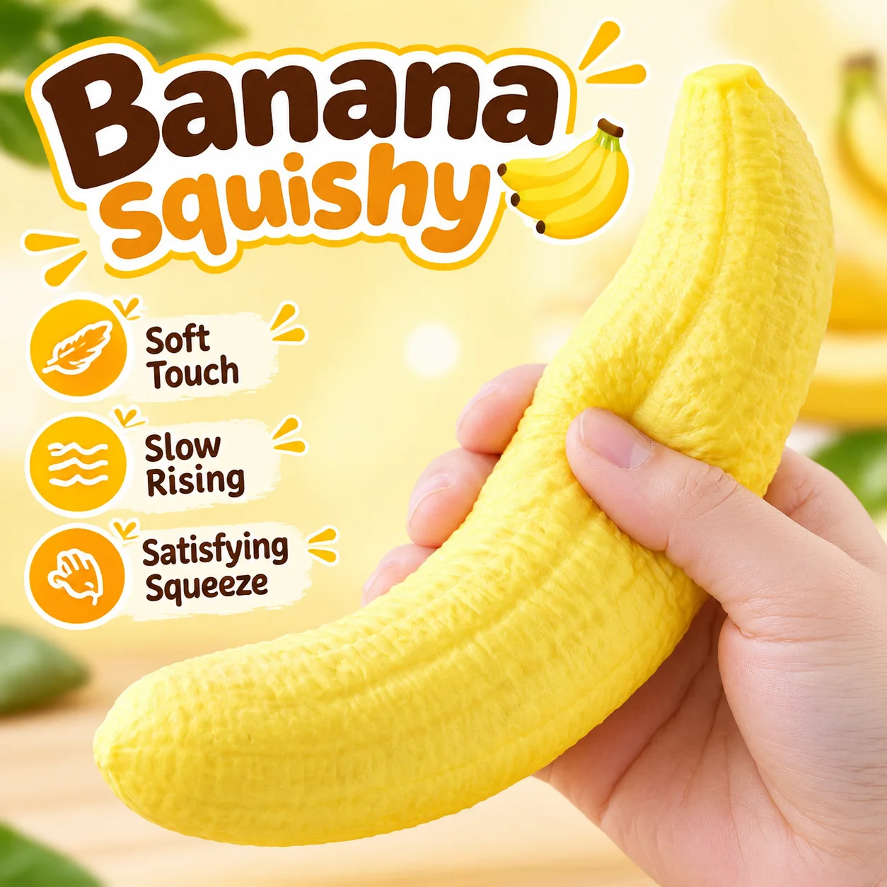 Banana Slow Rebound Squishy Toy Food Stress Relief Squeeze Toy Finger Suction Fidget for Students Classroom Decompression