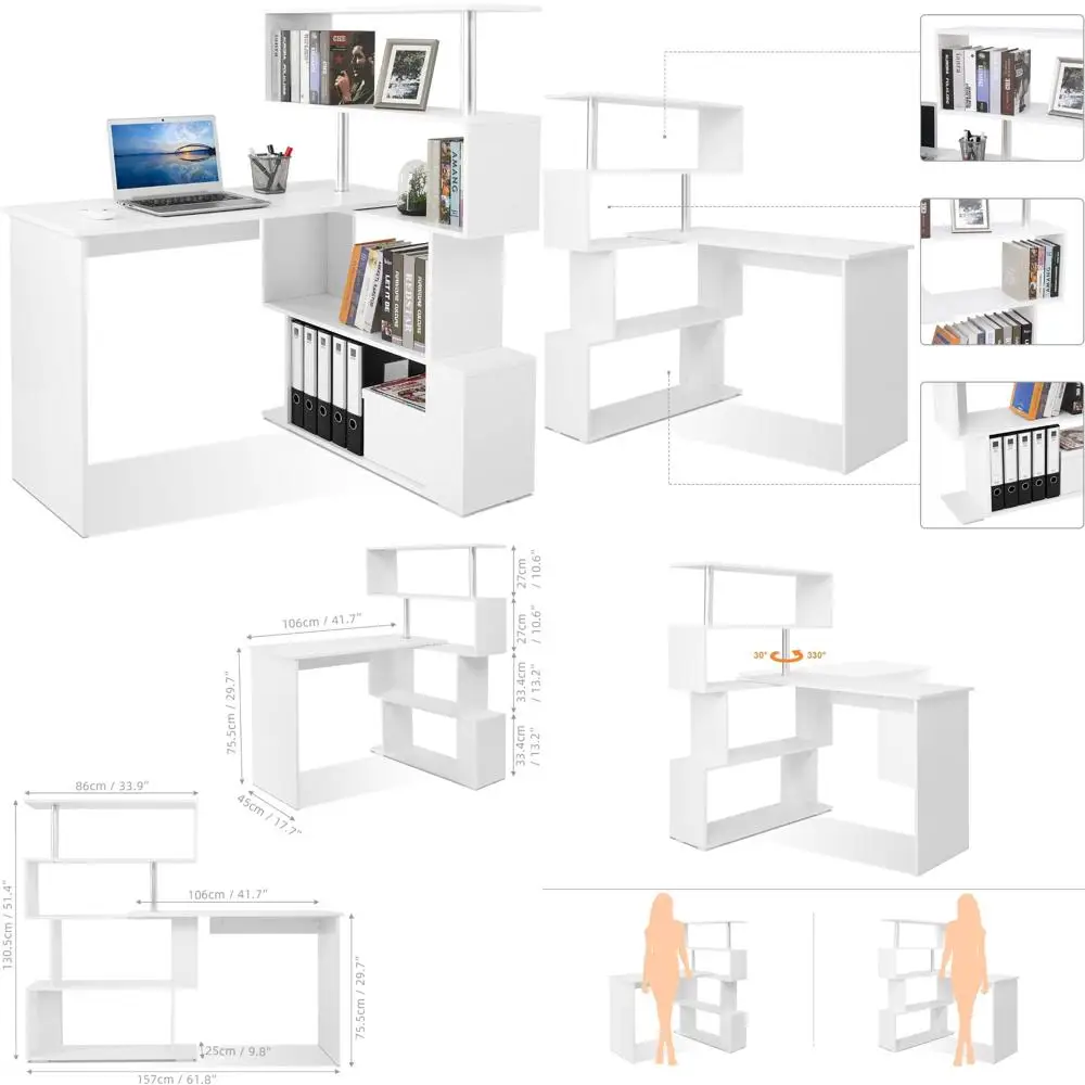 

L-Shaped 41.7 Desk with 4-Tier Storage and Computer Corner for Home Office and Living Room in White