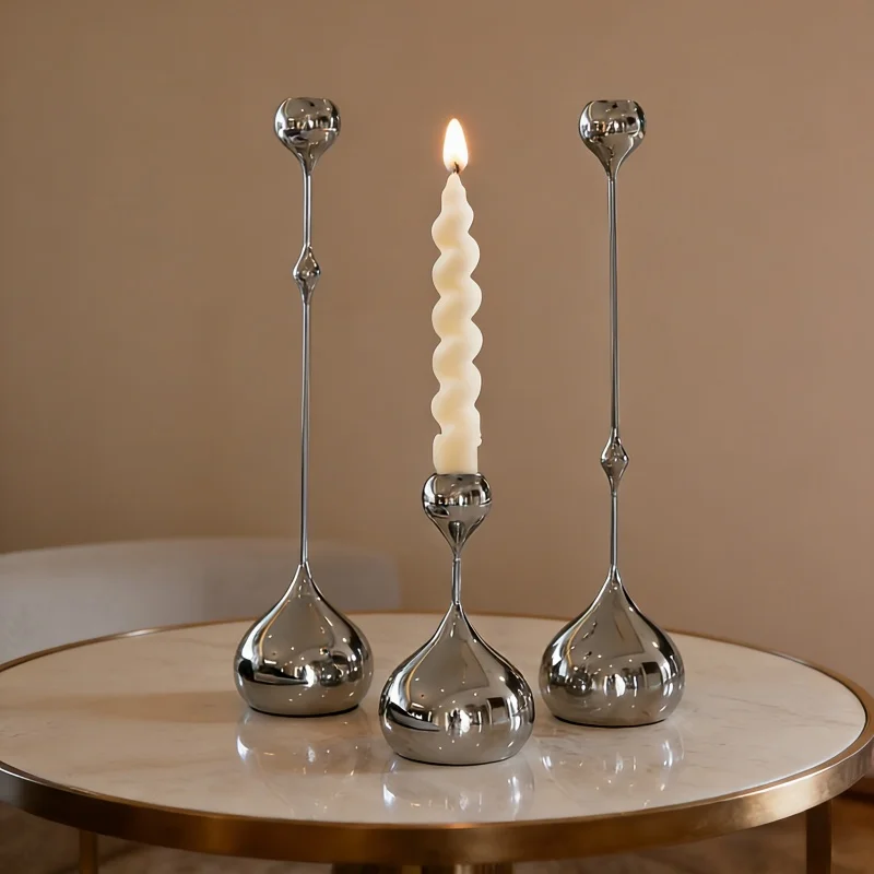 3-teiliges Luxus-Kerzenhalter-Set im Wassertropfen-Design, Eleganter Kerzenständer in Gold, Silber und Schwarz, Tischdekoration für Zuhause, Hochzeit und Festlichkeiten