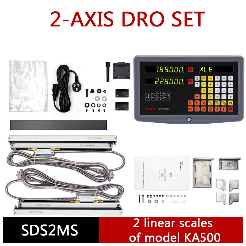 

SINO 2 Axis DRO Kit Digital Readout SDS2MS and 2pcs KA300 KA500 Linear Scale Slim Ruler High Precision Optical Encoder Lathe