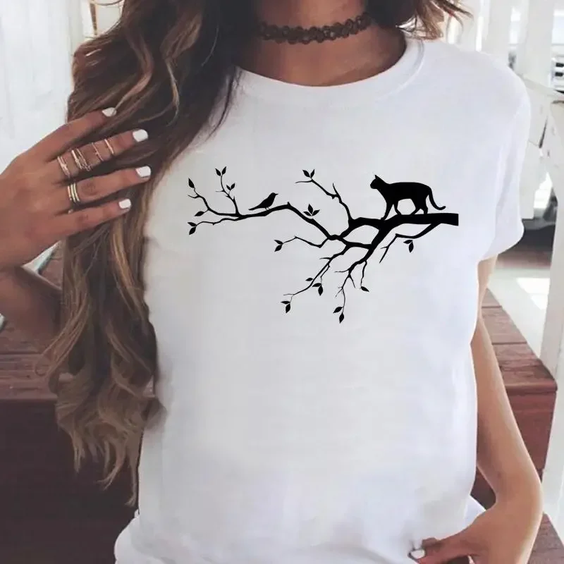 

Fashion Graphic Women Cartoon Cat Love Pet Lovely Style Shirt Print T-shirts Stylish Short Sleeve Top Y2K Female Tee T-Shirt