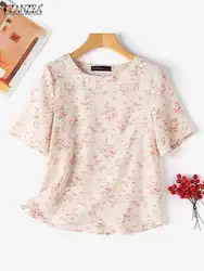 Women Summer Tops ZANZEA Bohemain Floral Blouse Elegant Short Sleeve Casual Shirt Fashion Work Holiday Blusas Female Chemise