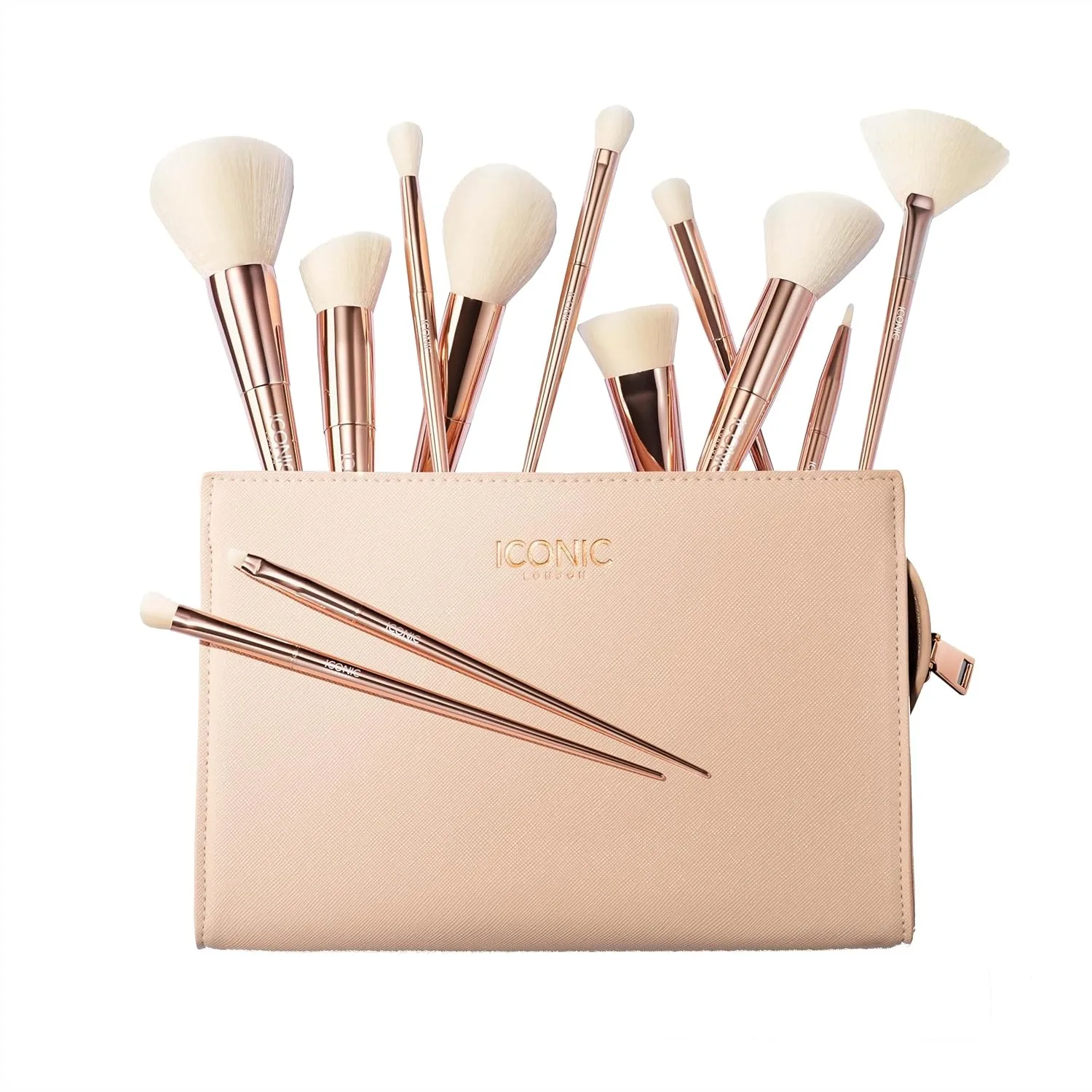 

12 Piece Makeup Brush Set, Professional Foundation Blending & Eyeshadow Brushes, Vegan & Cruelty Free, with Pearl-Gold Handles