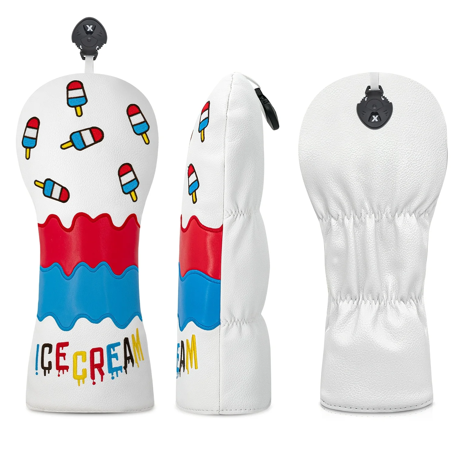 Ice Cream Pattern Golf Club Head Covers - White with Red,  & Yellow Swirls, "ICE CREAM" Design, Durable Golf Accessories image 5