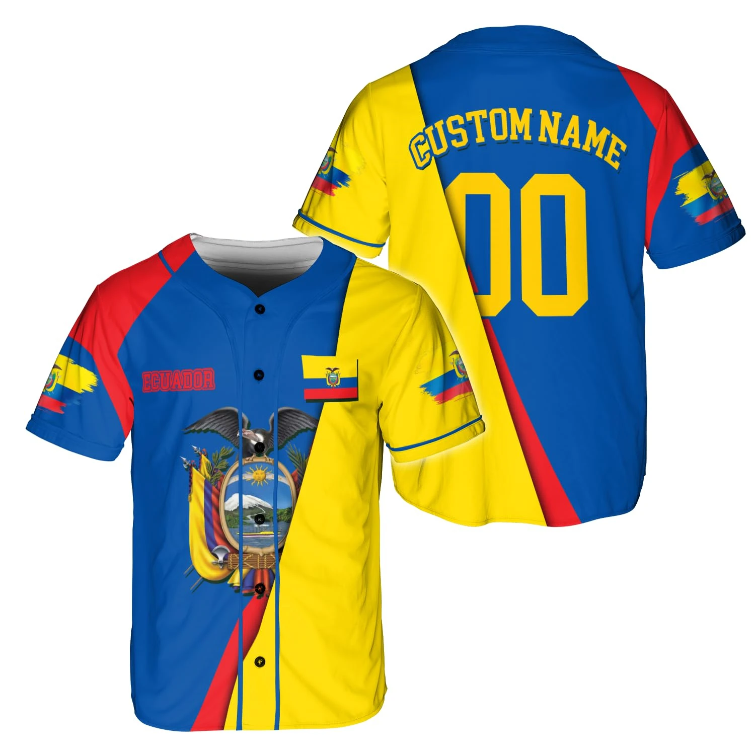 Personalized Ecuador Baseball Jersey, Custom Name And Number, National Flag Design, Gift For Ecuador Fans Shirts