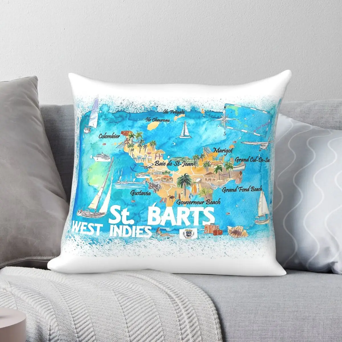 St Barts Antilles Caribbean Map Pillowcase Polyester Linen Velvet Printed Zip Decor Pillow Case Bed Cushion Cover
