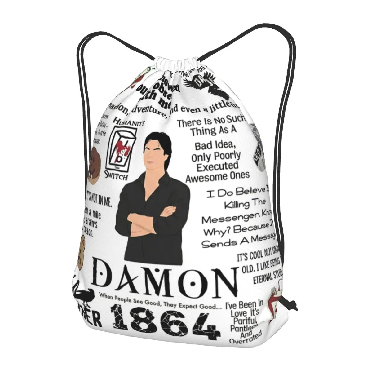 

The Vampire Diaries Damon Salvatore TV Series Backpacks Casual Drawstring Bags Sports Bag Book Bags for Man Woman School