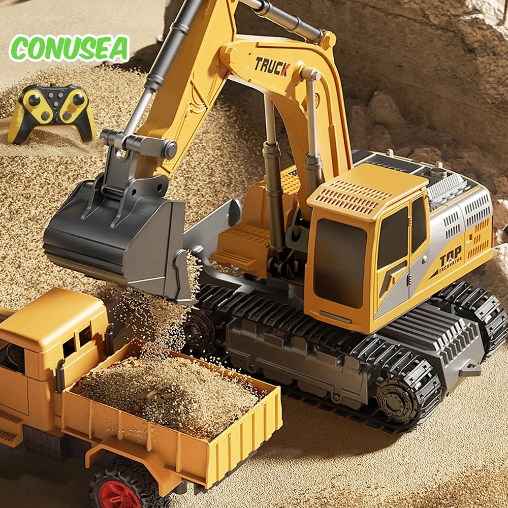 Rc Excavator Digger Cars Trucks Remote Control Car Toy with Lights Sound Electric Engineering Vehicle Children Boys Kids Gifts