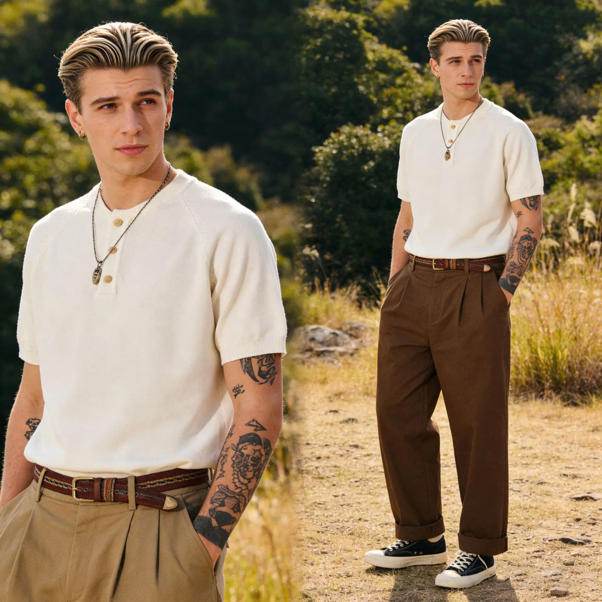 America Style Heavyweight Thicken Knitting Henry Shirt for Men Summer Fashion Solid Color Simple Basic Pullover Tops Tees