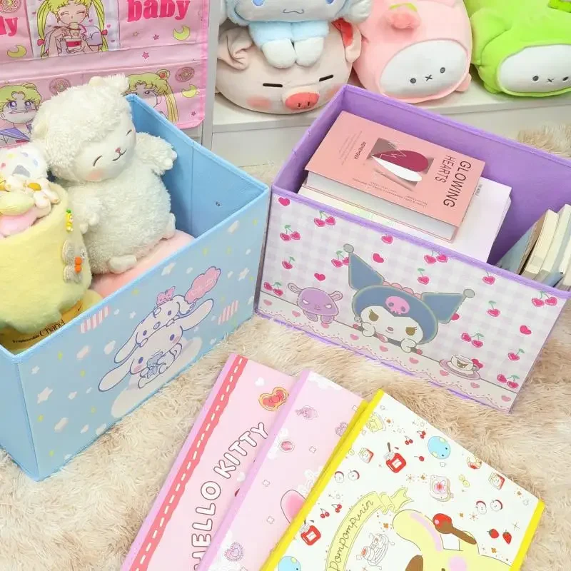 

Anime Cinnamoroll Storage Box Sanrios Hello Kittys Cartoon Dormitory Book Snack Household Clothing Toy Foldable Organizing Box