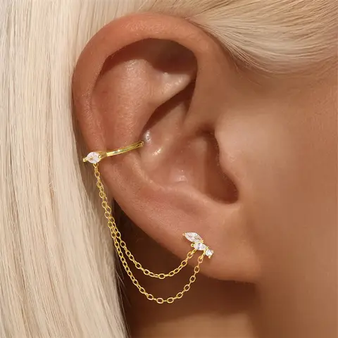 CANNER 1 st 925 sterlingsilver örhängen med hästögonkedja, tofs och zirkon för kvinnor, minimalistiska geometriska örhängen, gåva 10 best sales Tillverkad i Italien - №1