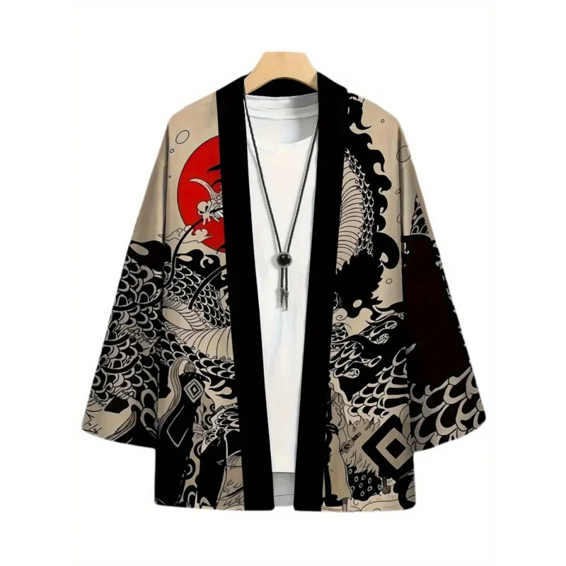 

Японское кимоно в стиле ретро с принтом журавля, тонкое пальто Хаори Ханфу, костюм, плащ, мужской летний костюм в китайском стиле, новый даосский халат Тан