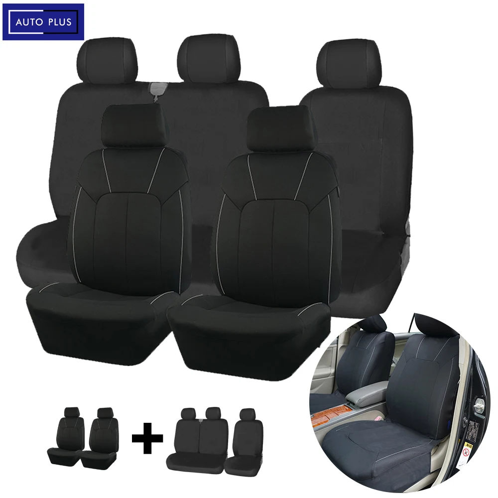 AUTO PLUS Black Universal Seat Covers For Car 2+1 Type Split Car Seat Cover High Quality Polyester With Airbag  Compatible