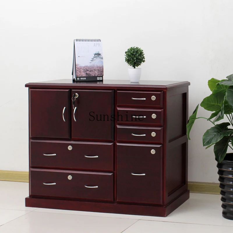 Solid wood with lock household office data cabinet wooden multi-layer storage bedside table small