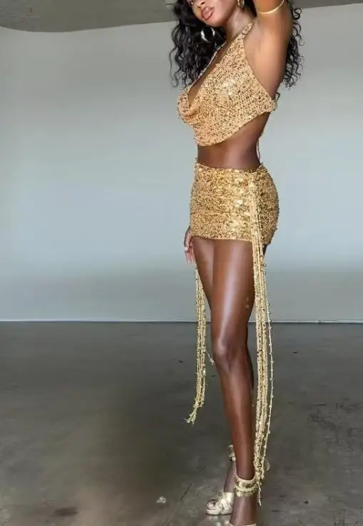 

Sexy Spicy Girl Hollow Bead Shorts Set