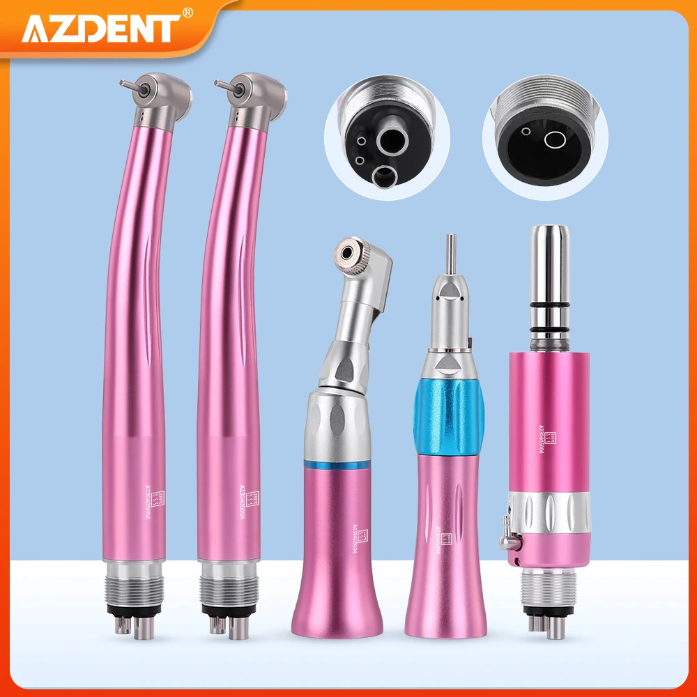 

2/4 Holes Dental Handpiece Kit AZDENT High Speed and Low Speed Set Push Button 1:1 Contra Angle Straight Handpiece Air Motor