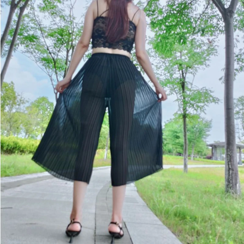 Woman Sexy See Through Open Crotch Pants Hot Outdoor Easy Korean Style Japan Style Loose Trousers Hollow Out Crotchless Skirts