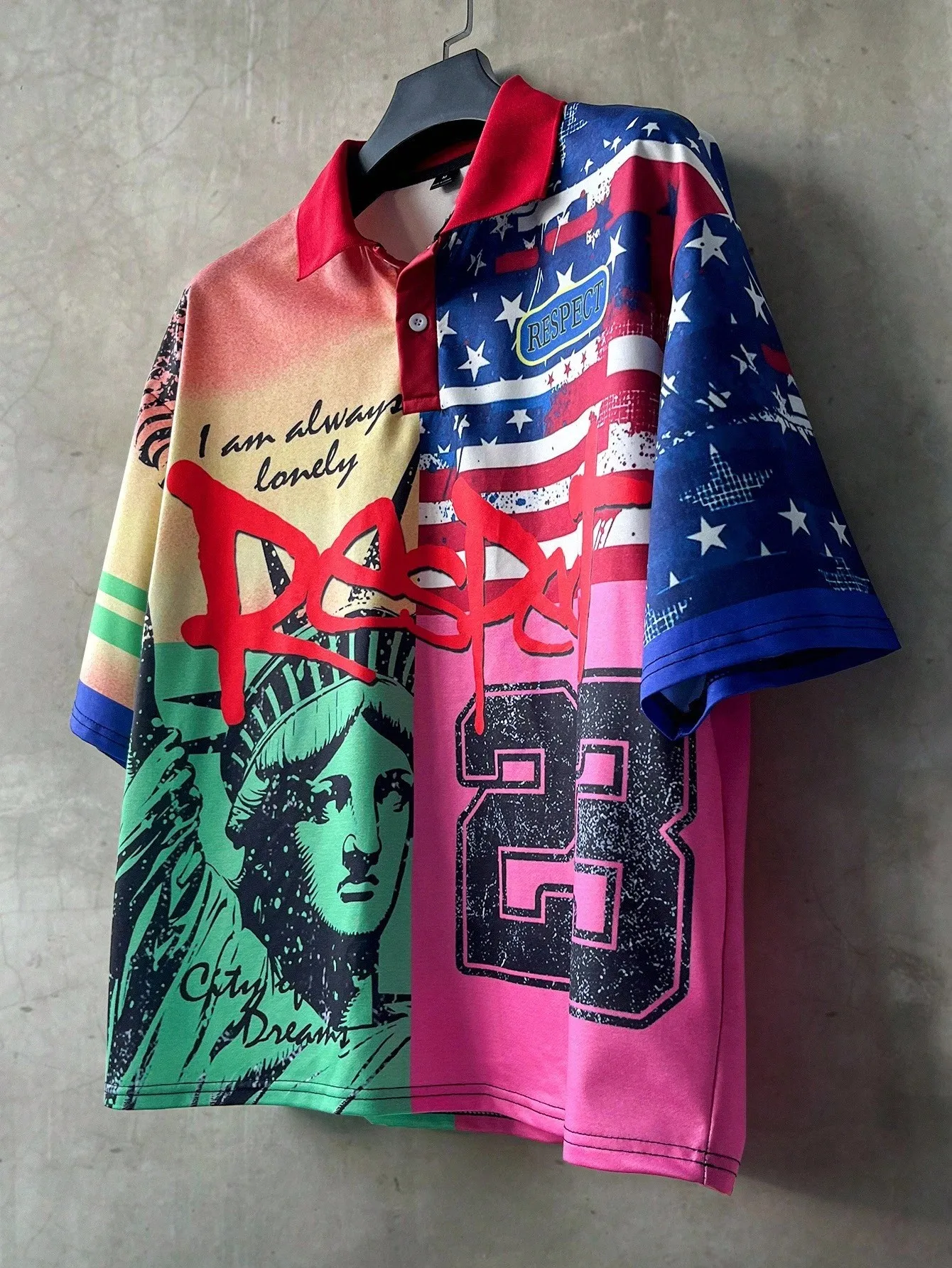 European and American Men's Summer Graffiti Letter Print Comfortable Breathable Polo Short Sleeved T-Shirt Outdoor Street Top
