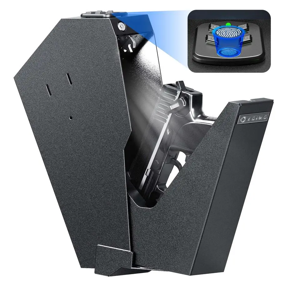 

Gun Safe for Handgun, Biometric Pistol Safe Fingerprint Quick Access Drop Down Single Mount Gun Safe with Keypad Lock and Key Lo