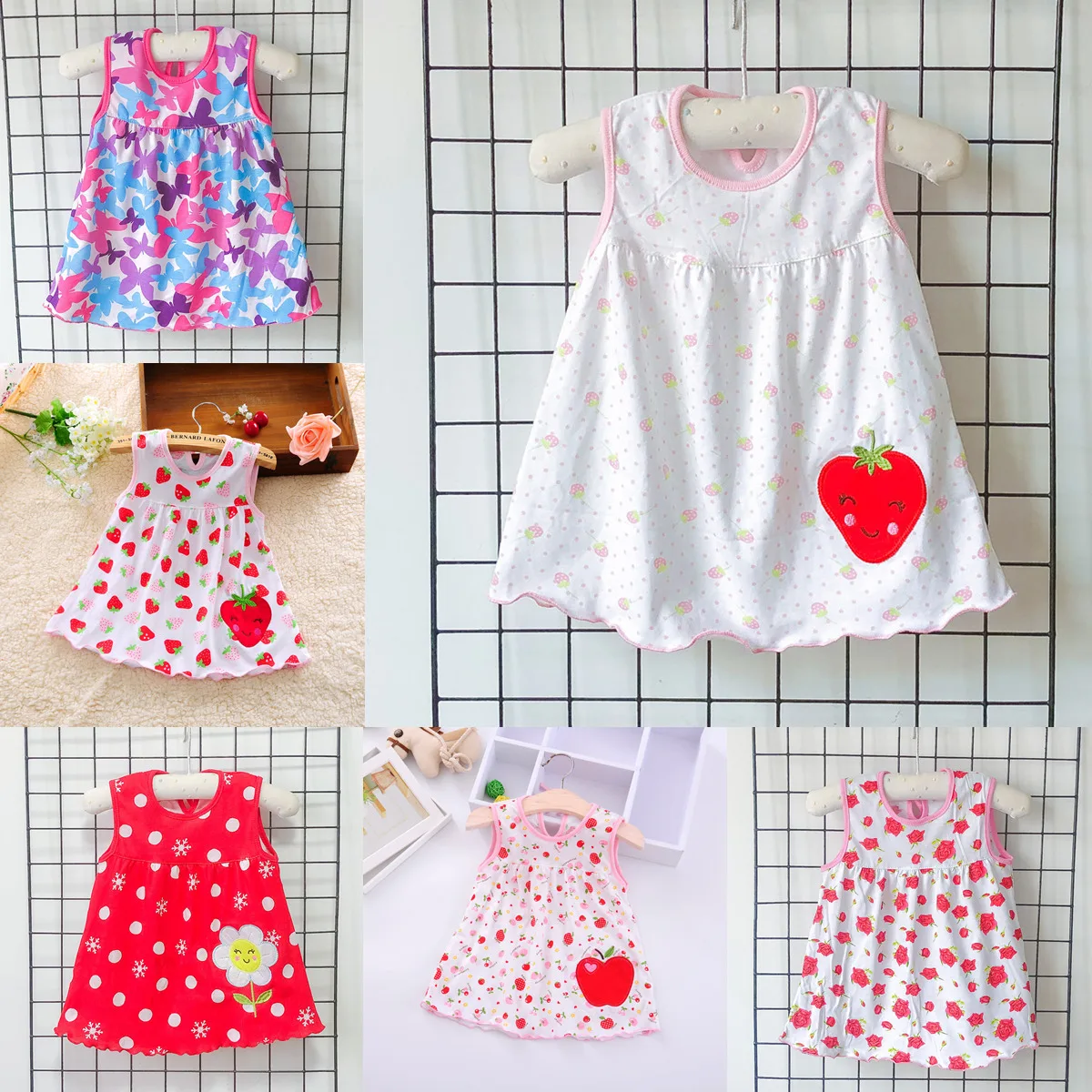 Baby girl Dress summer Girls Dresses Style Infantile Dress Hot Sale Baby Girl Clothes Red Flower Style Dress 0-24months