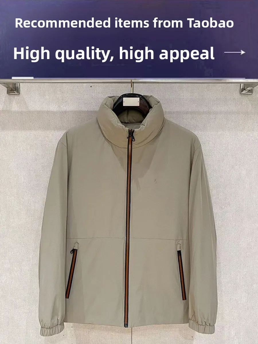 

Italian Sle Men's down Jaet Embroidered Letter Stand Collar White Goose down Busin Casual Faion Outerwear Coat