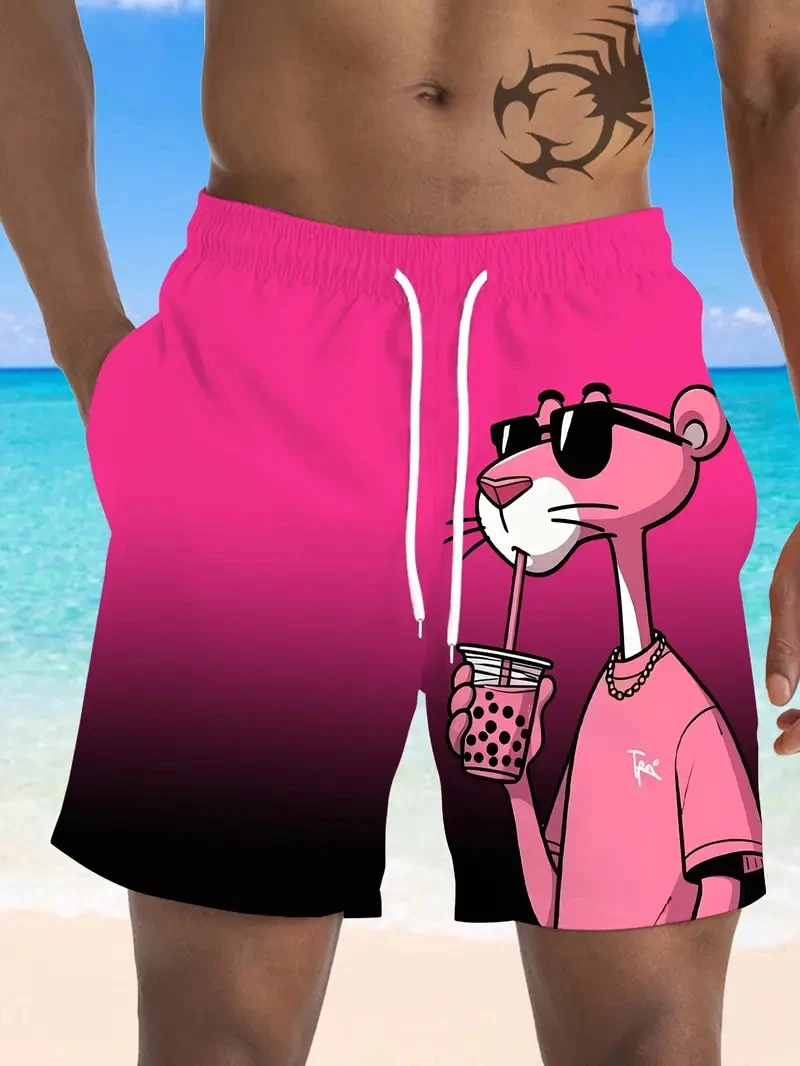 

Harjauku Pink Leopard 3D Printed Board Shorts Mens Anime Short Pants Summer Hawaiian Breath Swim Trunks Kids Loose Ice Shorts