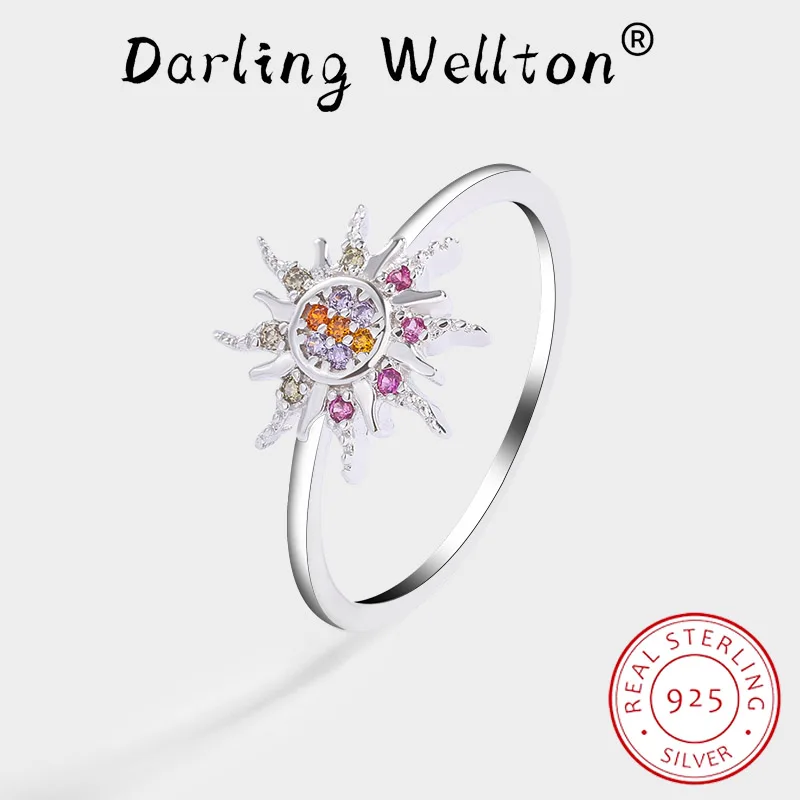 

Classic Rainbow Sunflower Ruby Ffull Diamond Couple Ring For Women Original Sterling Silver Anniversary Engagement Gift Jewelry