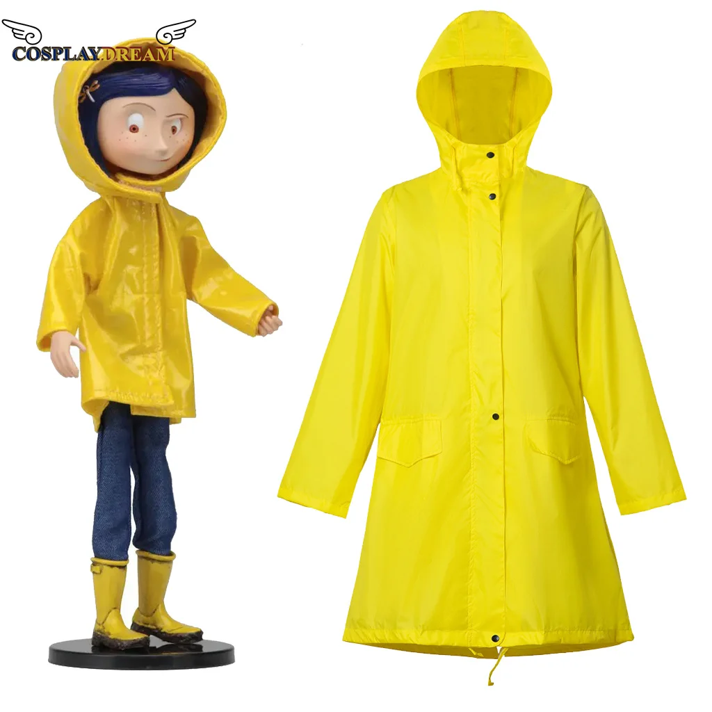 Coraline Cosplay Costume Halloween Horror Mom Raincoat The Other Mother Cosplay Yellow Raincoat