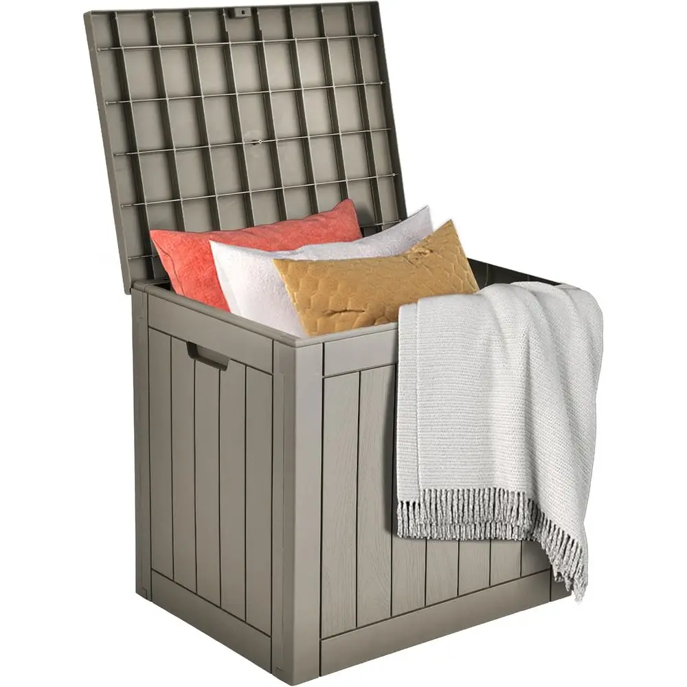 

Ящик для хранения на открытом воздухе с замком, 30 галлонов, для садовой мебели, аксессуаров для бассейна и садовых принадлежностей - коричневый