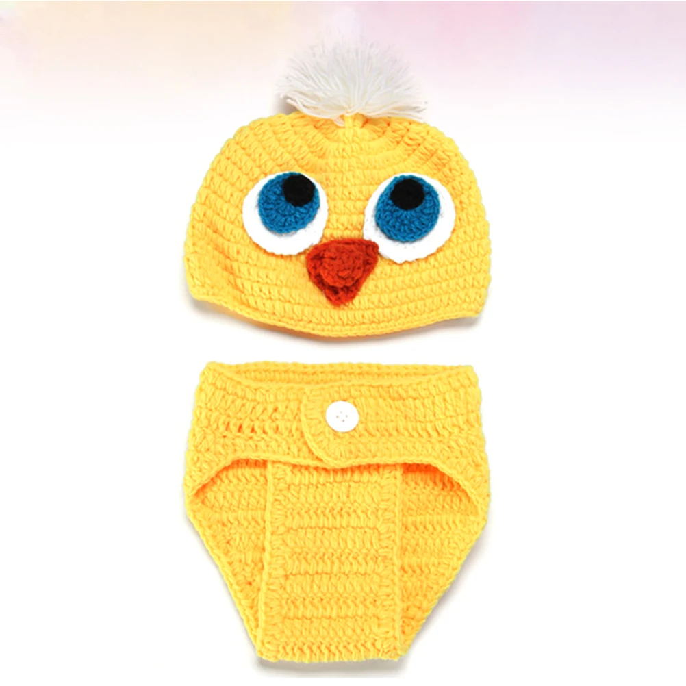 

Adorable Yellow Knitted Photo Costume Chicken Design Photography Prop Clothes For Daily Wear Crochet Outfit
